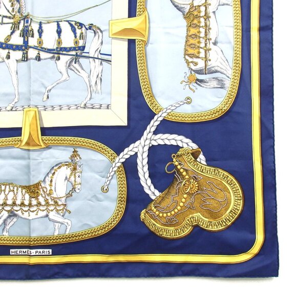 Hermes Blue and Gold Equestrian Scarf - Picture 5 of 9